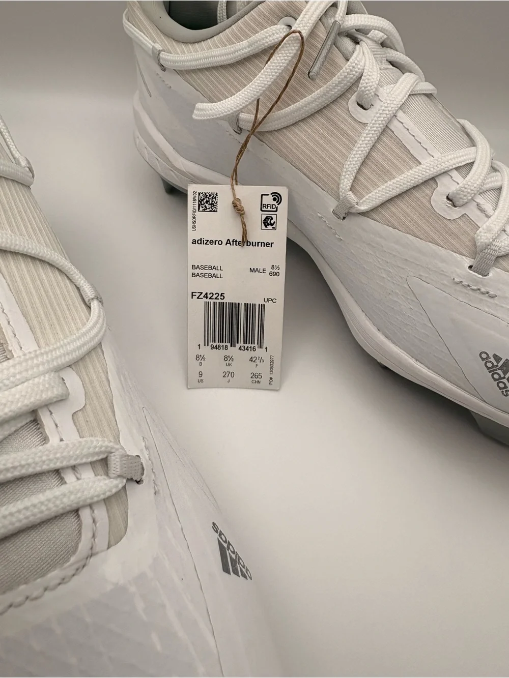NWT Adidas Adizero Afterburner 8 Pro TPU Baseball Cleats Men's 9 White FZ4225